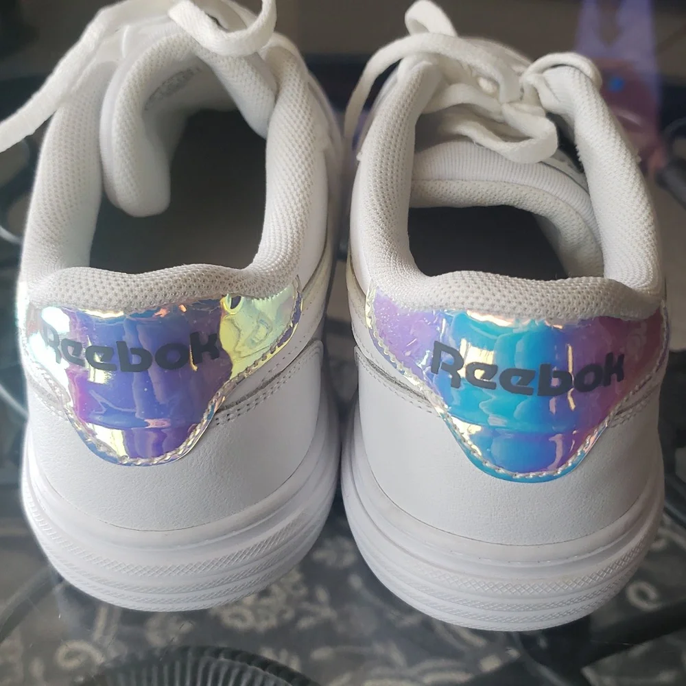 Reebok White Sneakers with Iridescent Lavender Heel Accent - Picture 5 of 9
